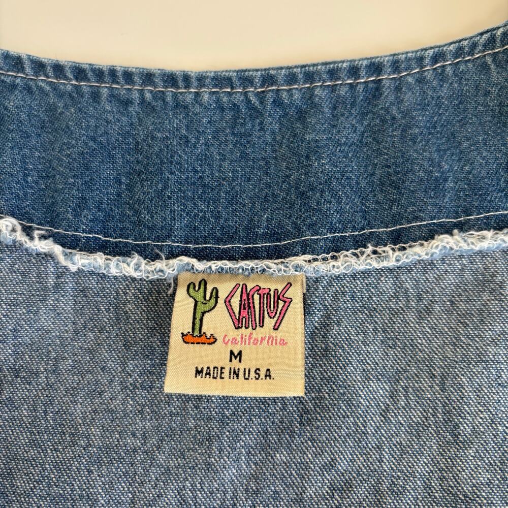 Vintage 90s Cactus California Lace Applique Blue Jean Denim Vest Women’s Medium - Picture 4 of 8